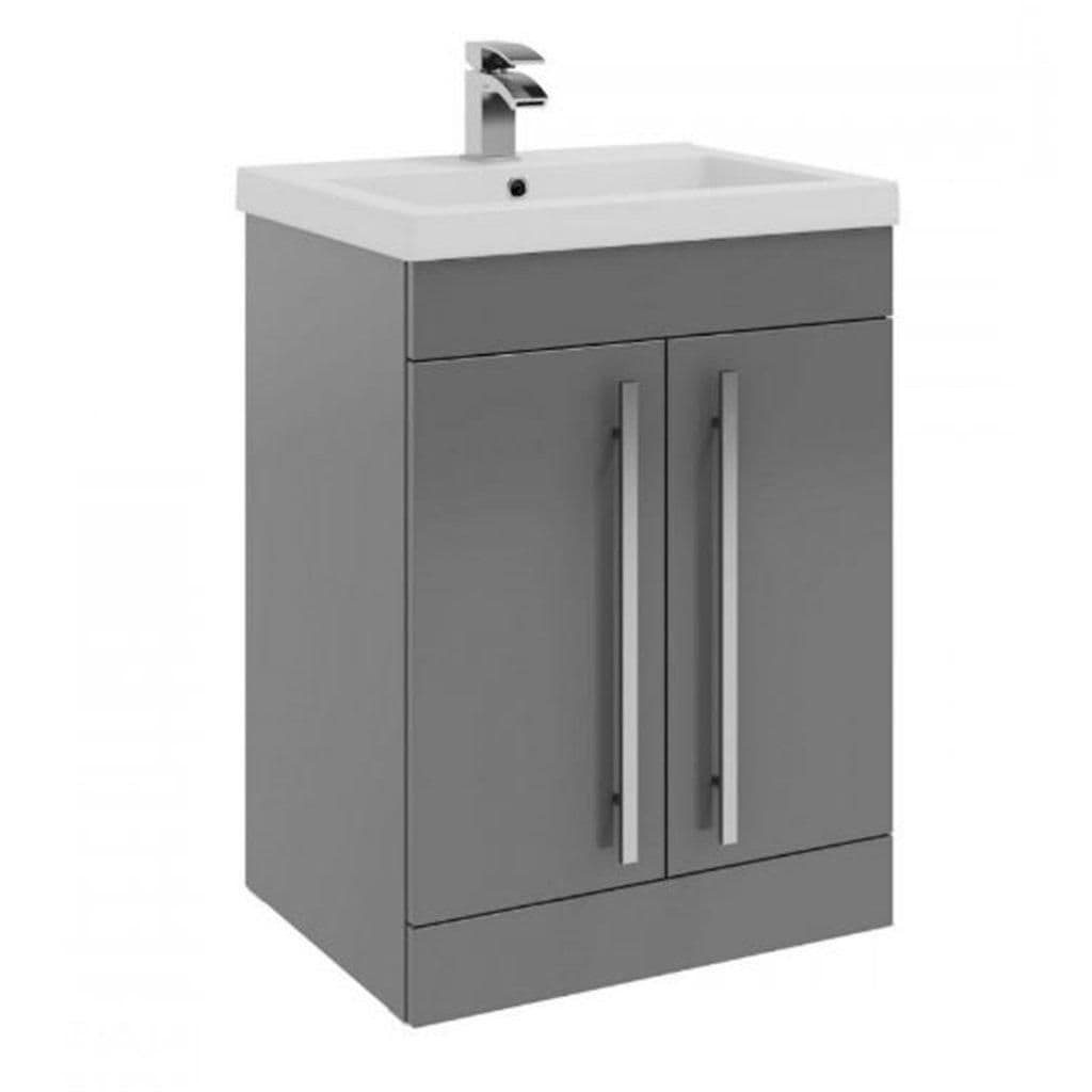 Gloss Unit 2 Door Standing Unit withCeramic Basin 60cm Wide