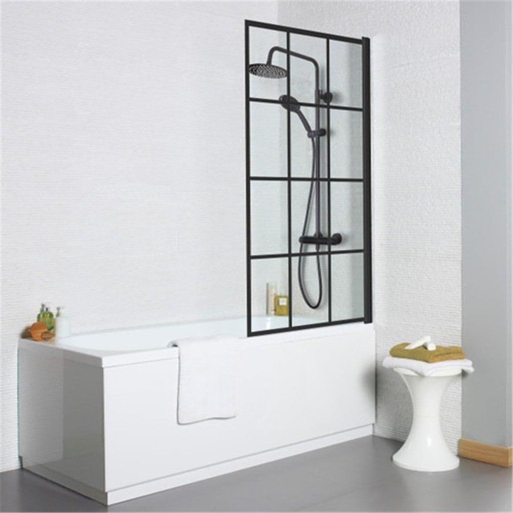 Premium Checkered Hinged Bath Screen Square Edge 1435 x 780mm