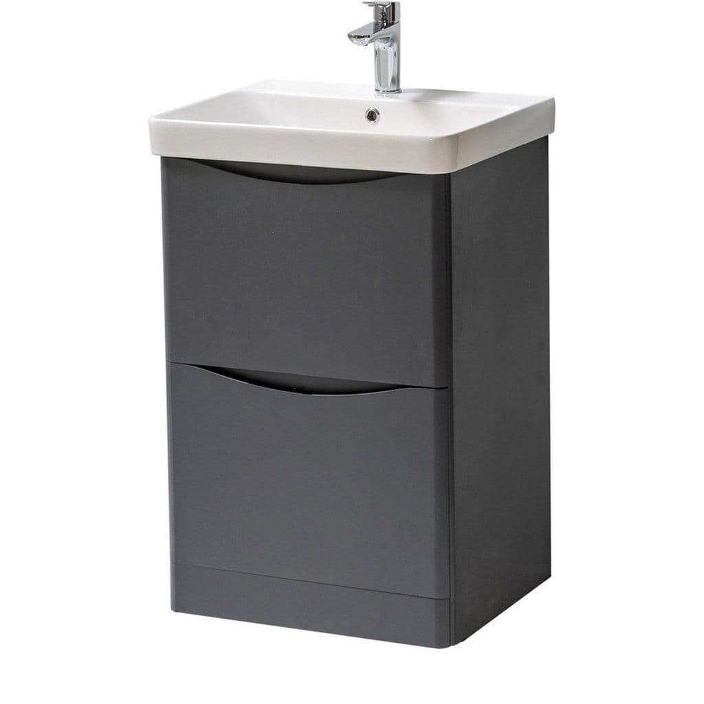 Matt Graphite Bathroom Standing 2 Drawer Unit Basin 500mm Wide