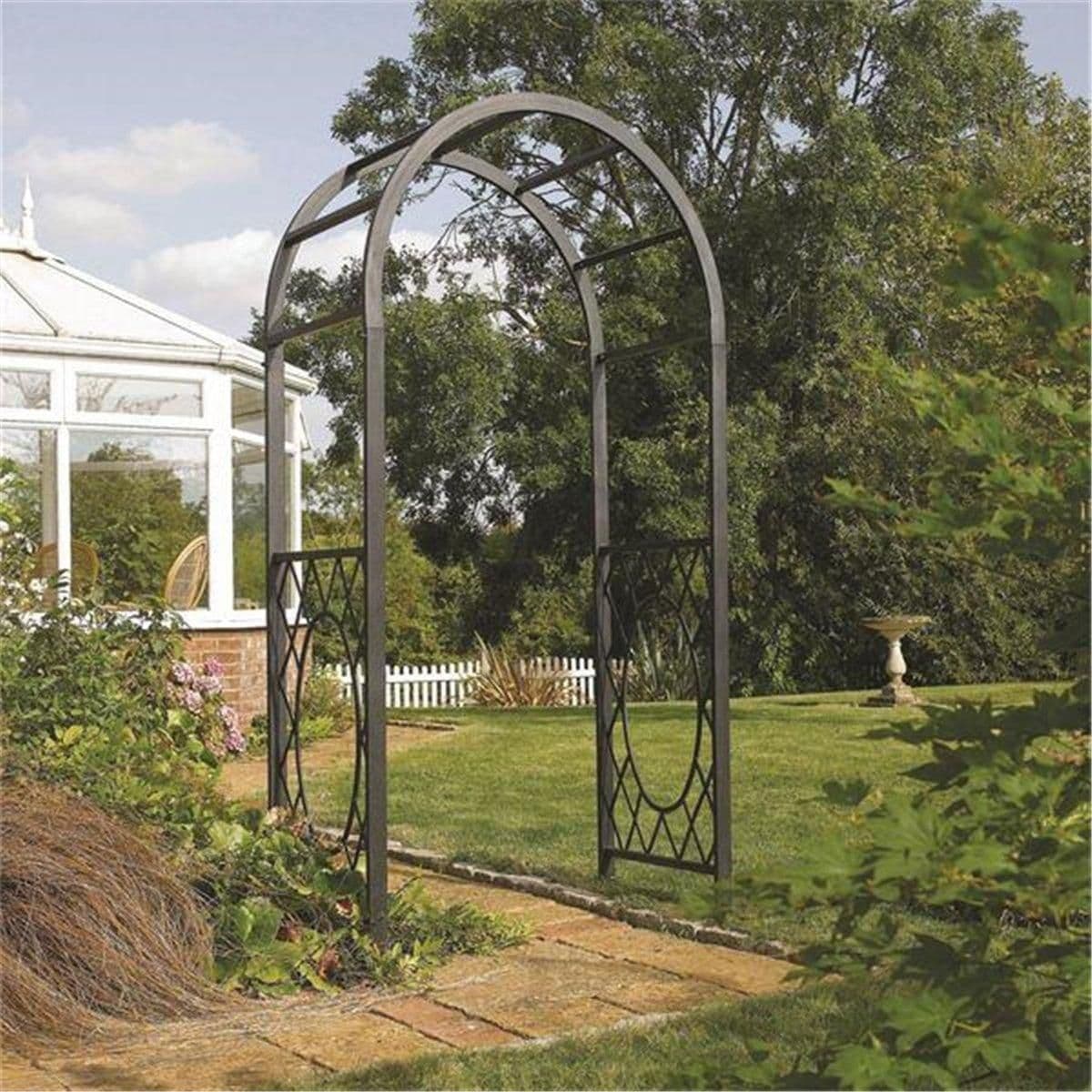 Deluxe Gunmetal Metal Round Arch Open Lattice