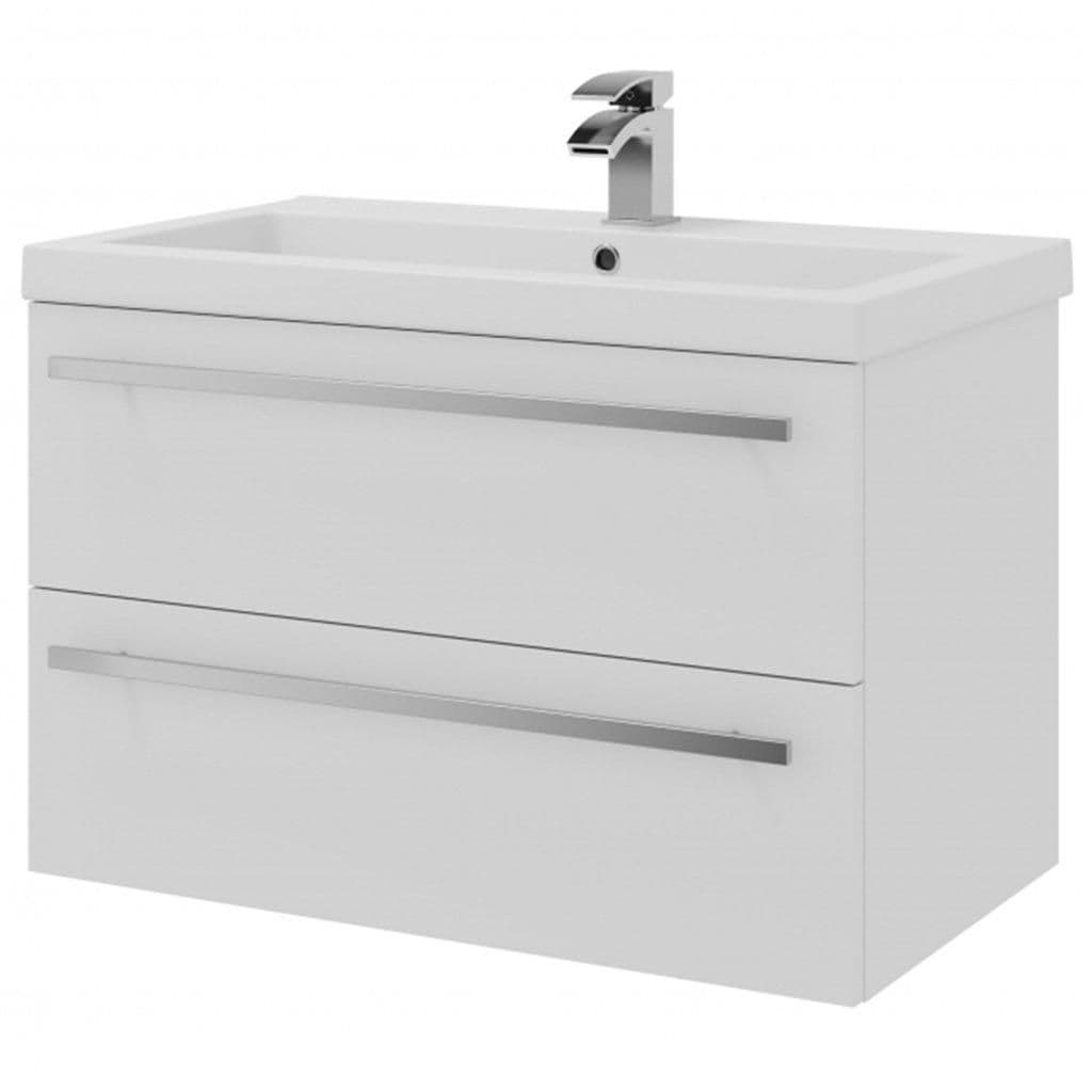 Bathroom 2 Drawer Wall Hung Unit Ceramic Basin 80cm Wide