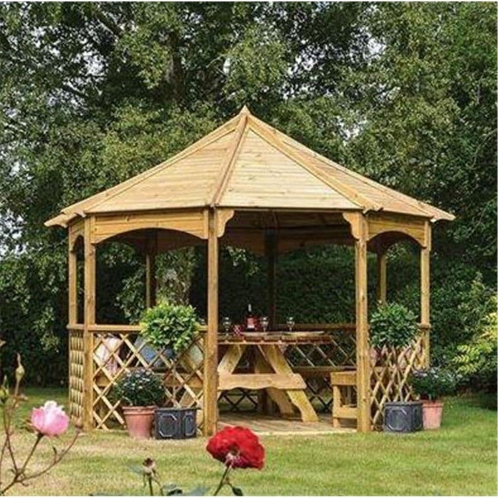 Pressure Treated Octagonal Gazebo Open Trellis Sides Floor