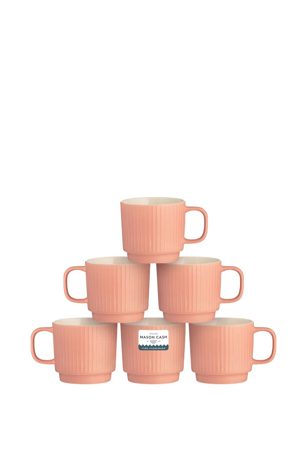 Embossed Line Set of 6 Mugs Pink