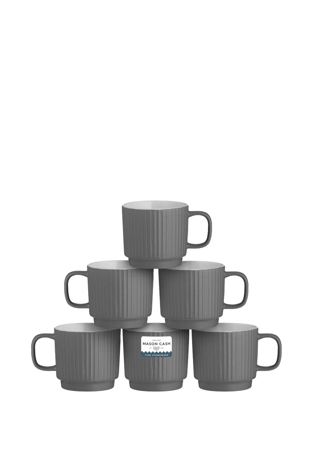 Embossed Line Set of 6 Mugs Charcoal
