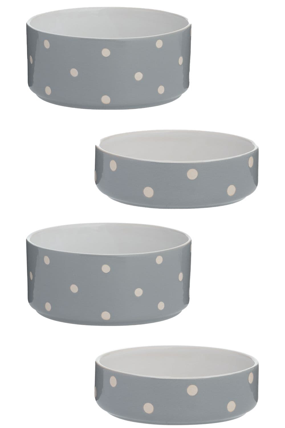 Polka Dot Grey 13cm Pet Bowl & 18cm Dog Bowl Set