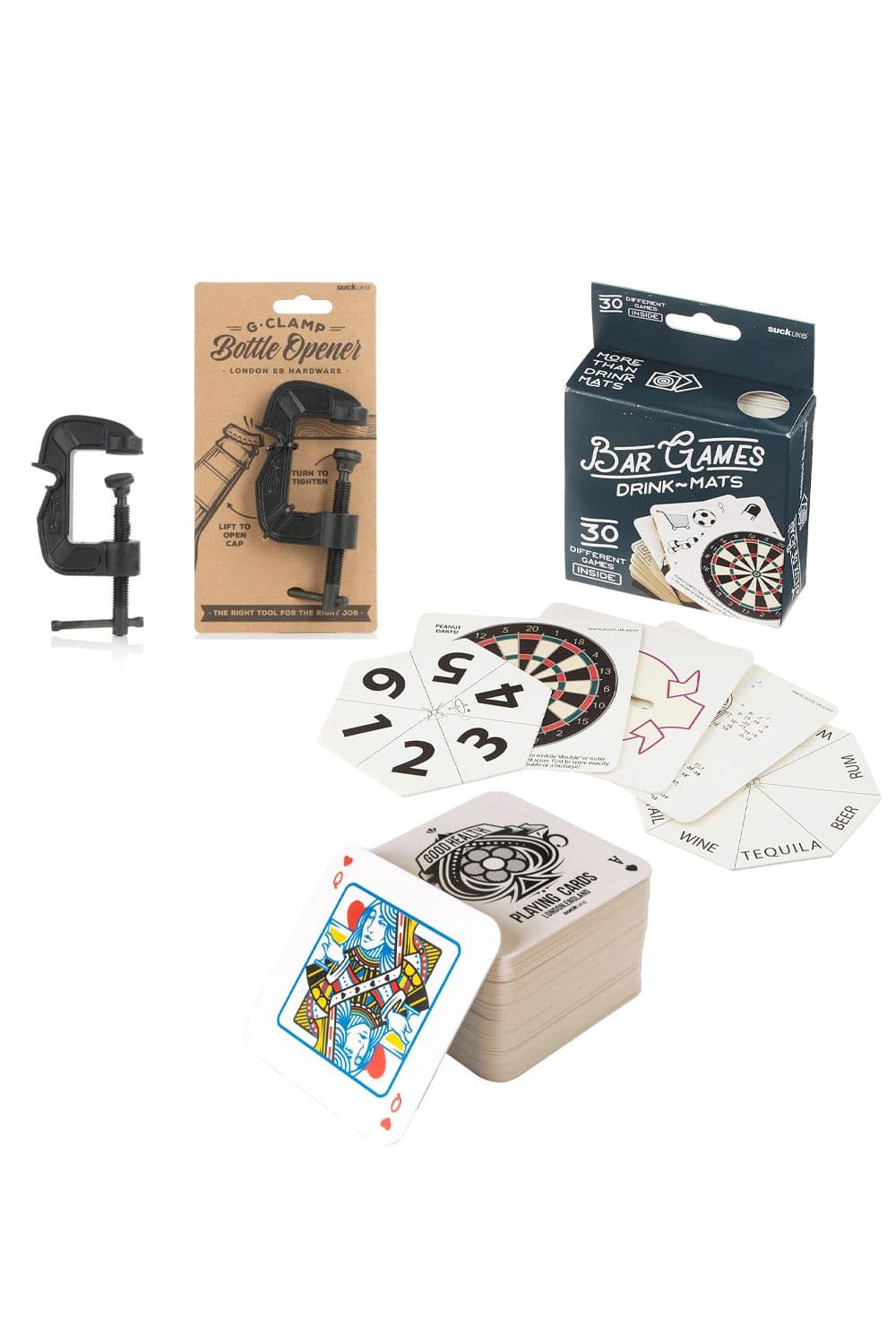 G Clamp Bottle Opener Bar Games & Playing Card Drink Mats