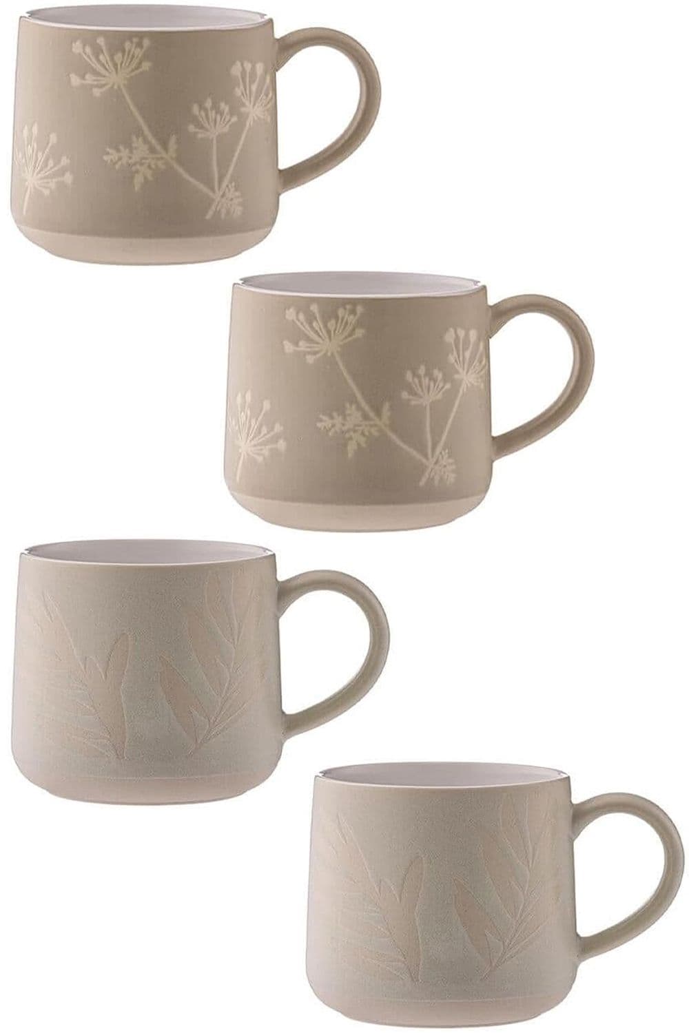 Set of 2 Botanical Stone Gypsophila Mug & Set of 2 Botanical Grey Olive Leaf Mug