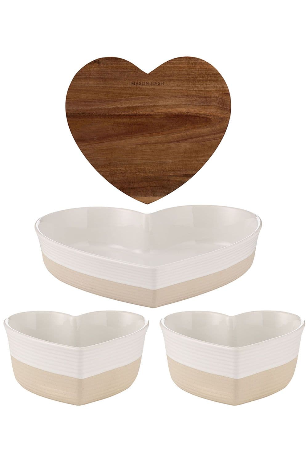 Set of 3 Rustic Charm Heart Shape Dish & 1 Chopping Board
