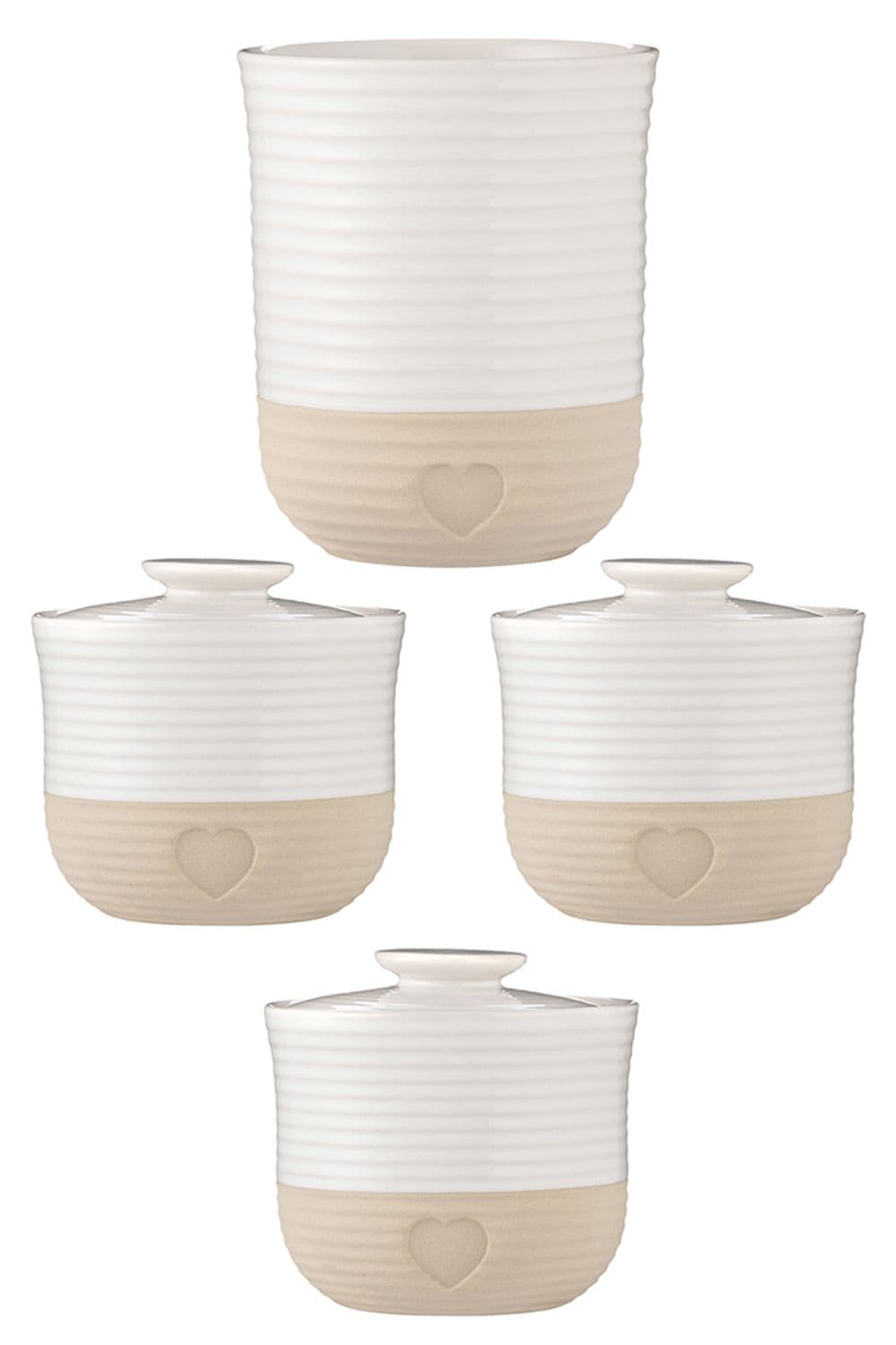 Set of 3 Rustic Charm Storage Jar 12 x 12.7cm & 1 Utensil Jar 15 x 12.5cm