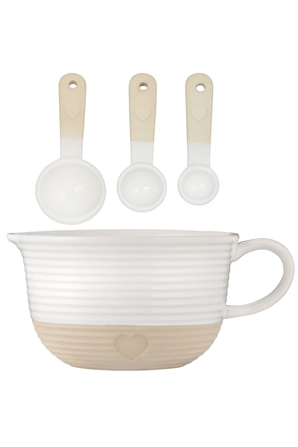 Rustic Charm Set of 3 Measuring Spoons & 1 Batter Bowl 26cm - Cream