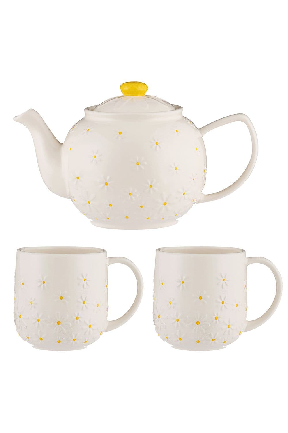 Daisy 6 Cup Teapot & 2 Mug 360ml - Cream & Yellow
