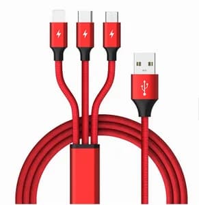 Durable Nylon Braided 2.0A Fast Charging 3 in 1 USB Cable for Android IOS Phone