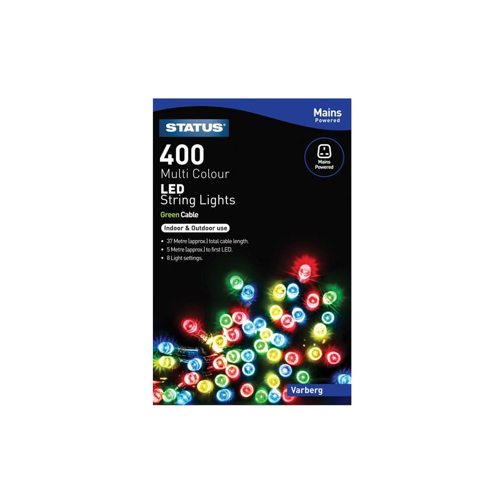 Varberg 400 Coloured LED Indoor Outdoor Mains Powered String Festive Lights