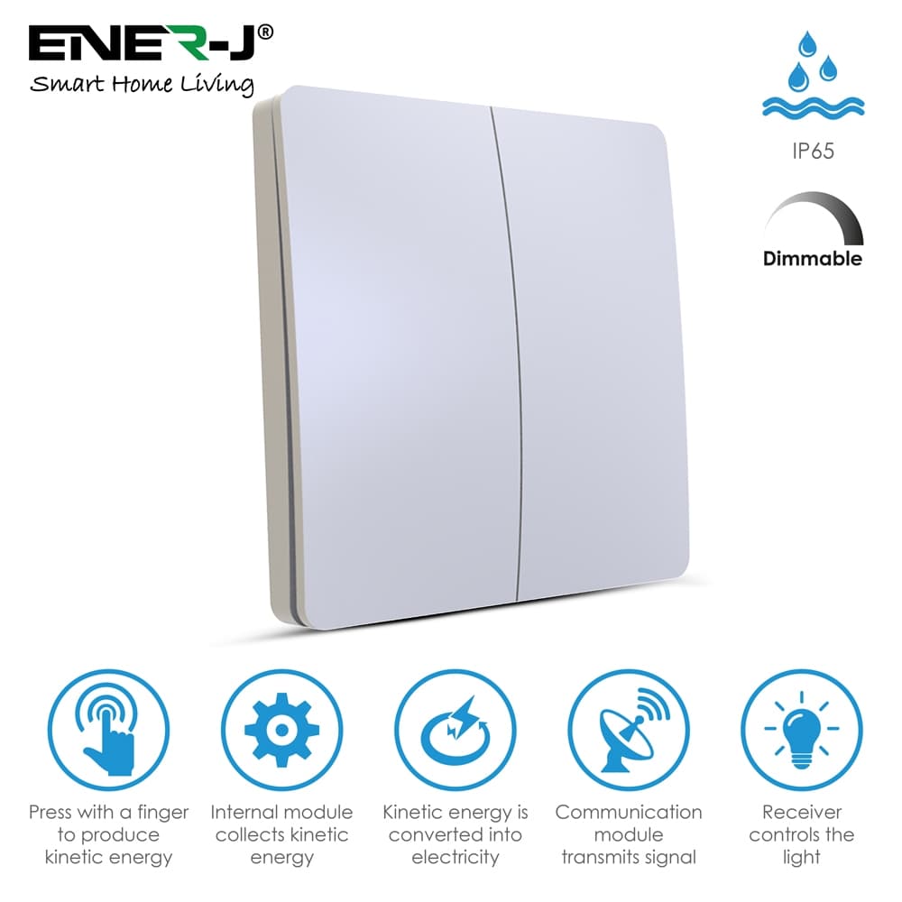 J 2 Gang Wireless Kinetic Switch Dimmable Non Dimmable