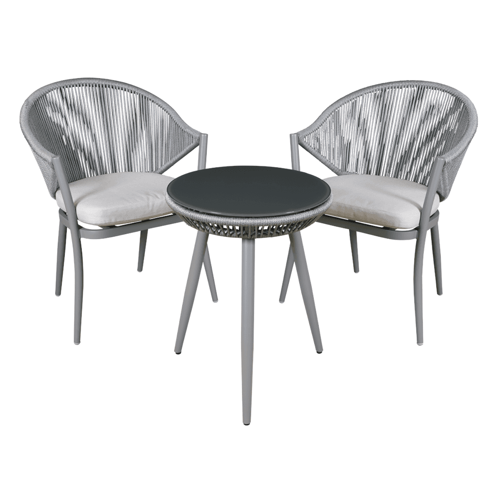 Echo 3 Piece Aluminium Balcony Set Tempered Glass Top