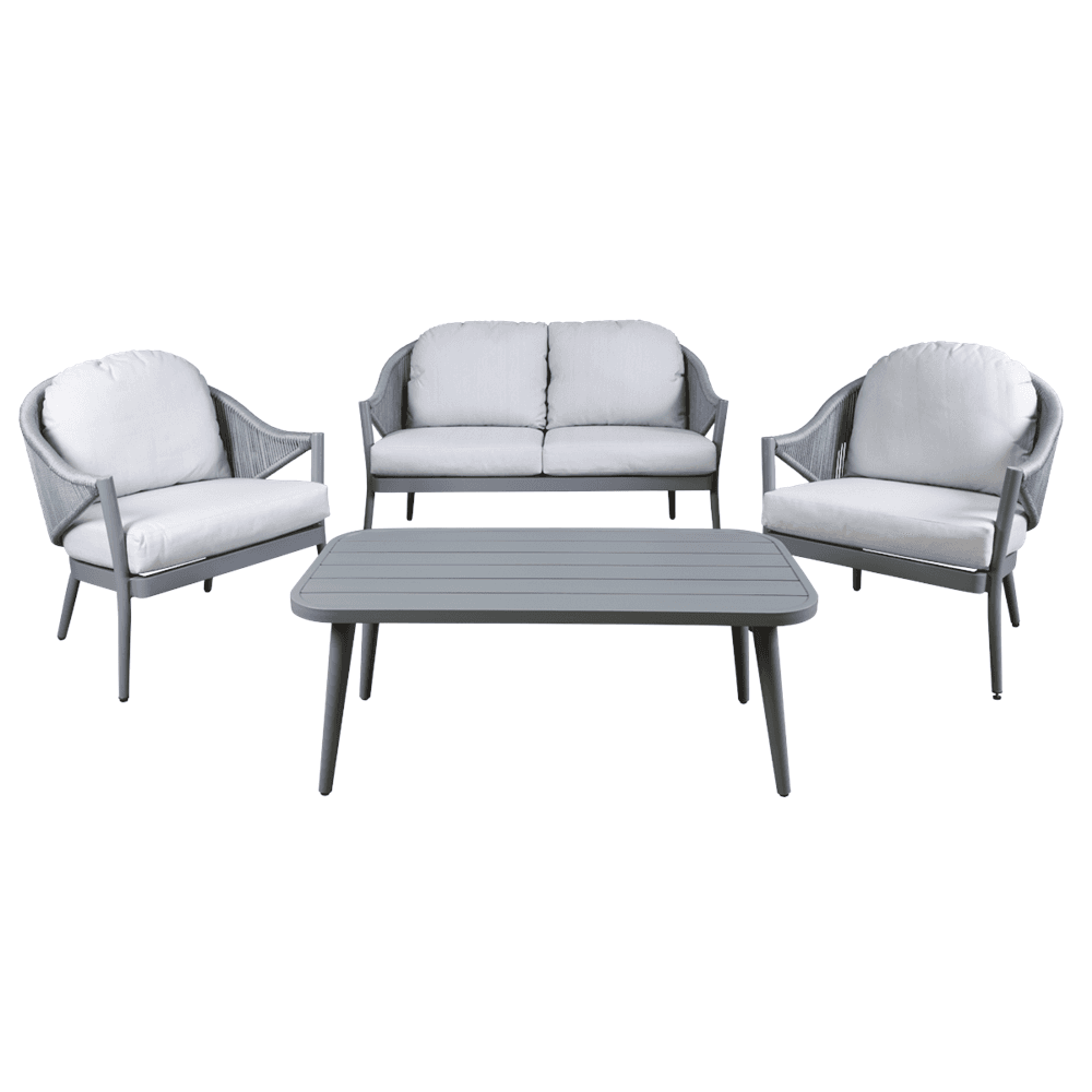 Echo 4 Piece Aluminium Outdoor Garden Sofa Arm Chair & Coffee Table Set
