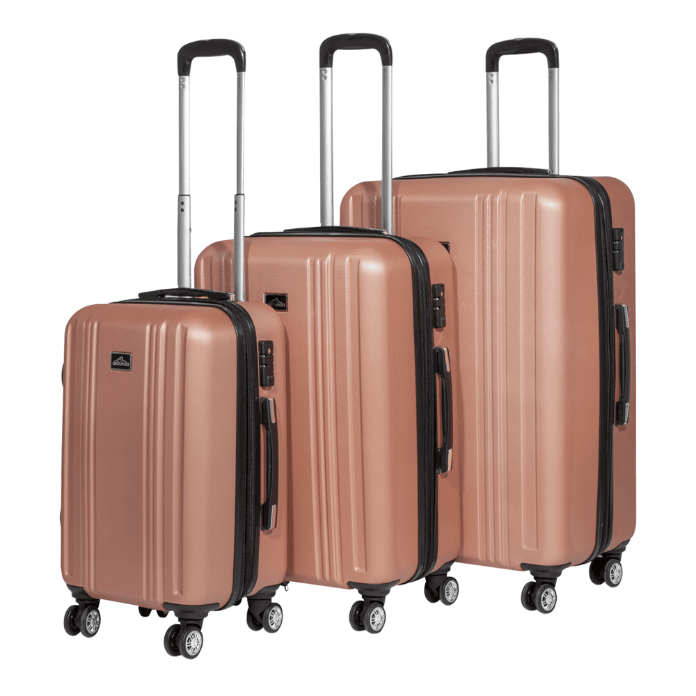 3 Piece Lightweight ABS Luggage Set Integrated TSA Approved Combination Lock Rose Gold