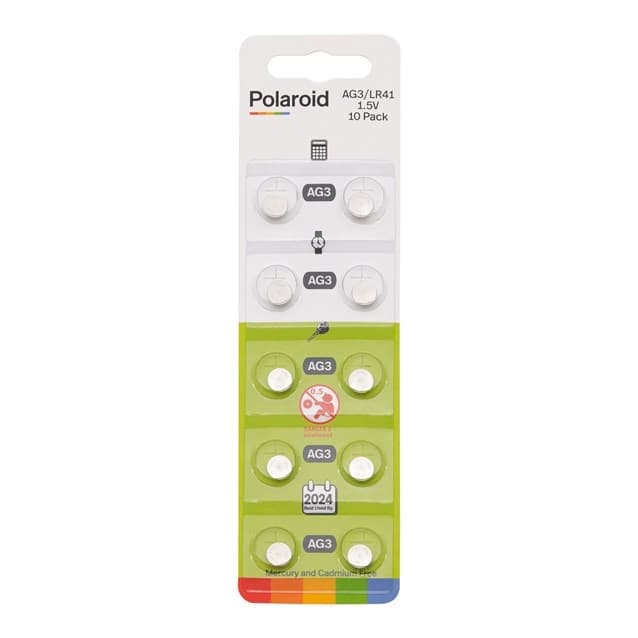 Polaroid 10pk AG 3 LR 41 1.5 V Alkaline Button Cell Battery