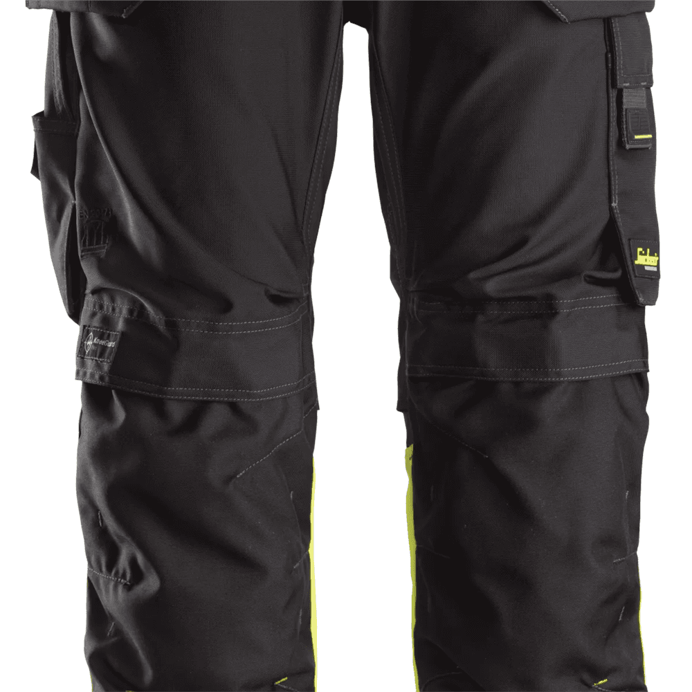 AllroundWork High Vis Work Trousers+ Holster Pockets Class 1 High Vis Yellow Black 62