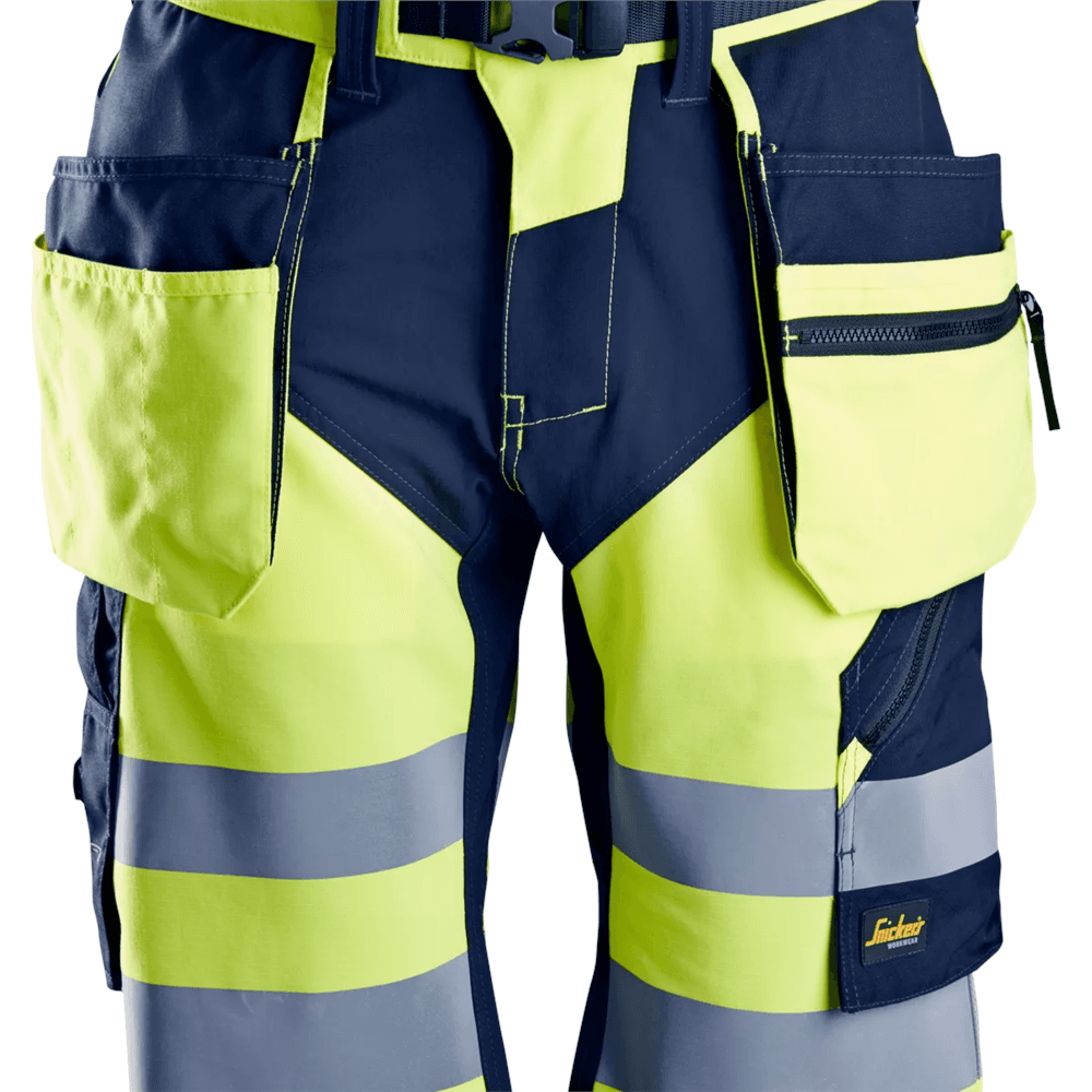 FlexiWork High Vis Shorts+ Holster Pockets Class 1 High Vis Yellow Navy 62