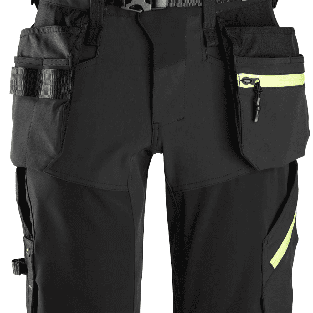 FlexiWork Softshell Stretch Shorts+ Holster Pockets Black Neon 46