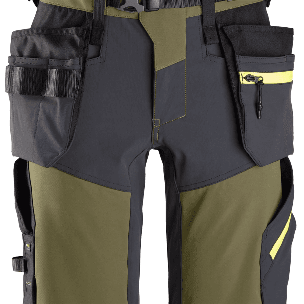 FlexiWork Softshell Stretch Shorts+ Holster Pockets Khaki Green Steel 56