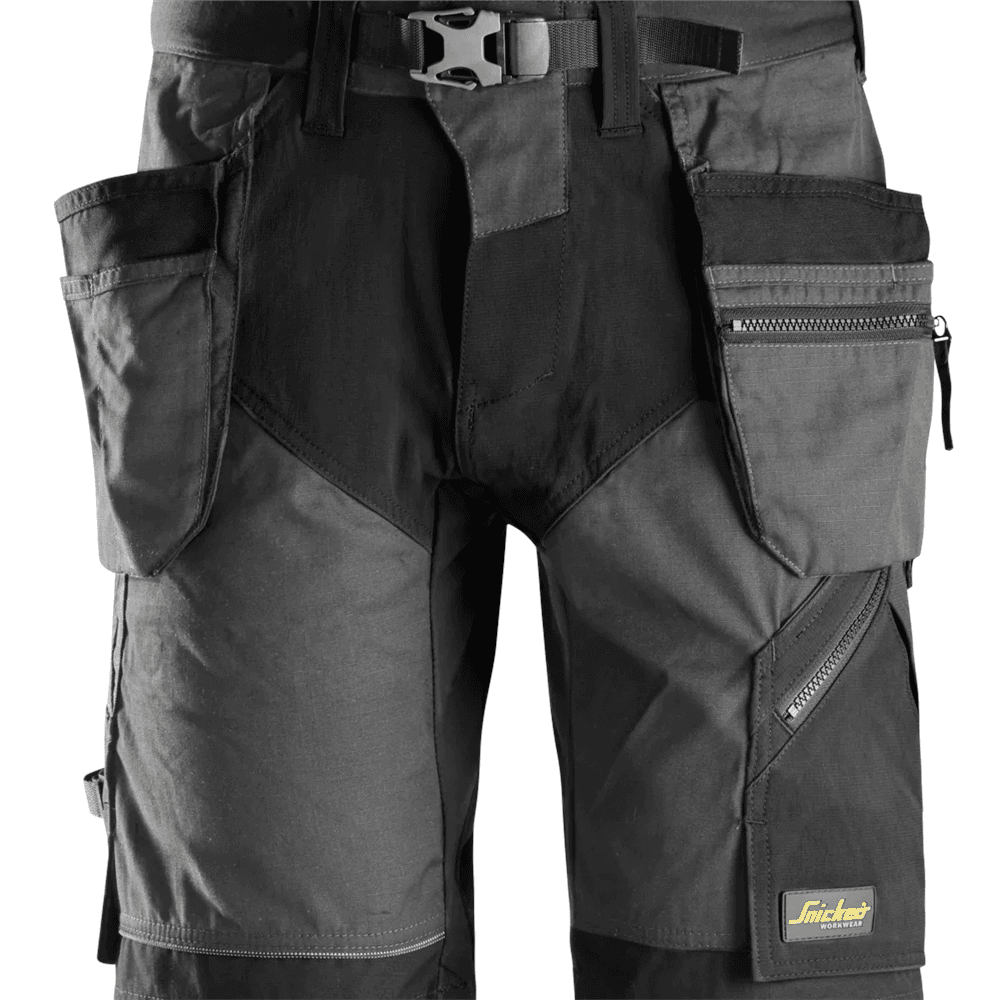 FlexiWork Work Shorts+ Holster Pockets Steel Grey Black 52
