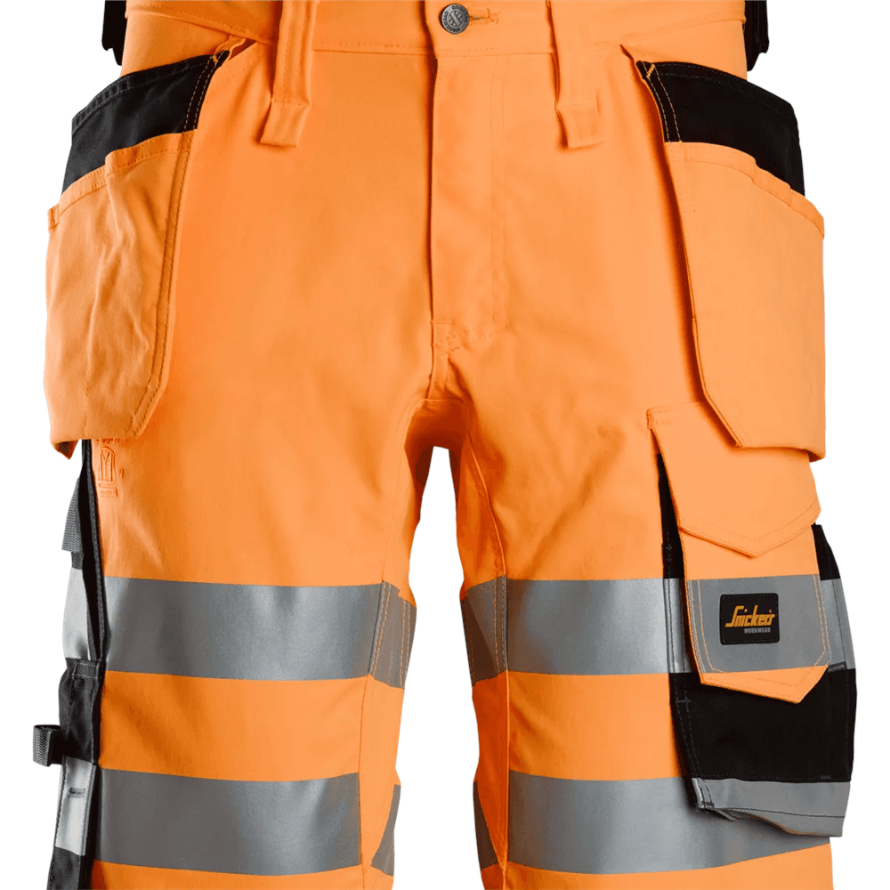 High Vis Class 1 Stretch Shorts Holster Pockets High Vis Orange Black 62