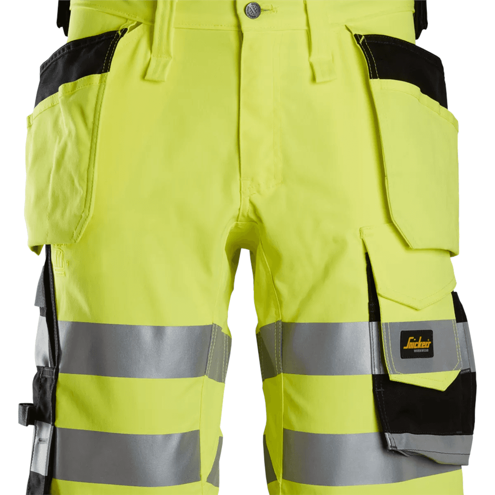 High Vis Class 1 Stretch Shorts Holster Pockets High Vis Yellow Black 56