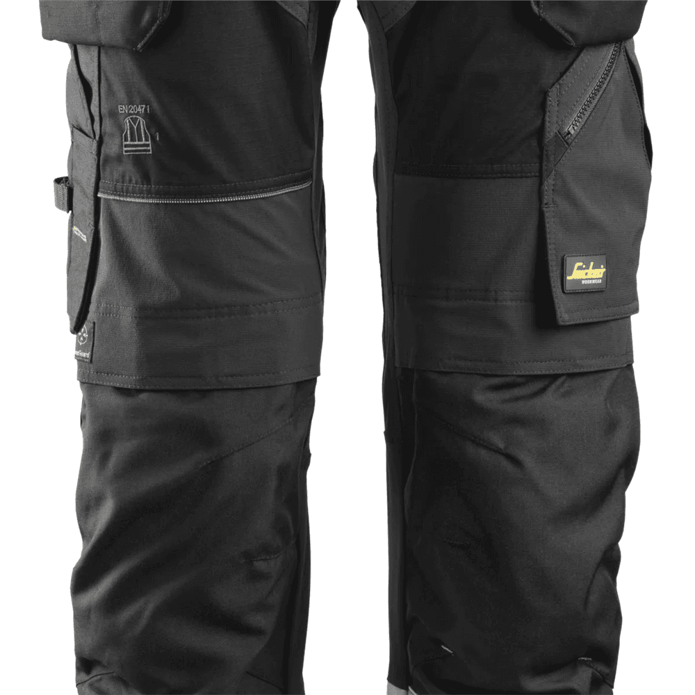 FlexiWork High Vis Work Trousers+ Holster Pockets Class 1 High Vis Yellow Black 160