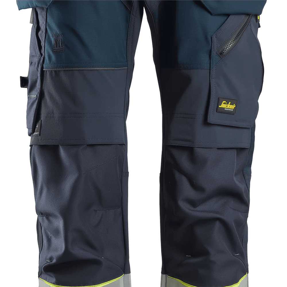 FlexiWork High Vis Work Trousers+ Holster Pockets Class 1 Navy High Vis 252