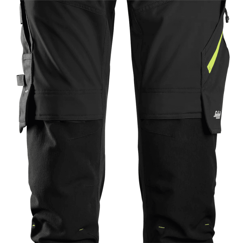 FlexiWork Softshell Stretch Trousers+ Holster Pockets Black Neon 104