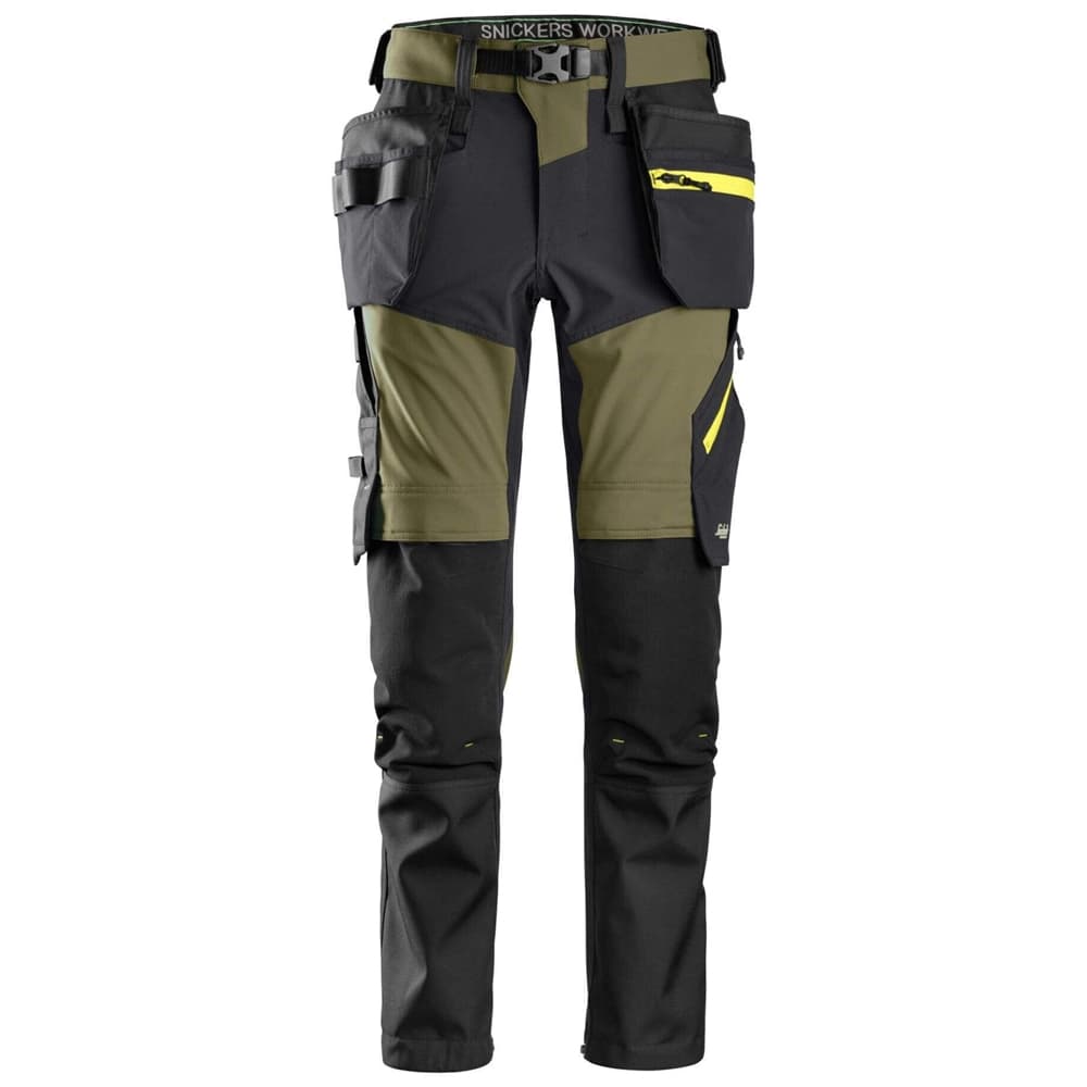 FlexiWork Softshell Stretch Trousers+ Holster Pockets Khaki Green Steel 56