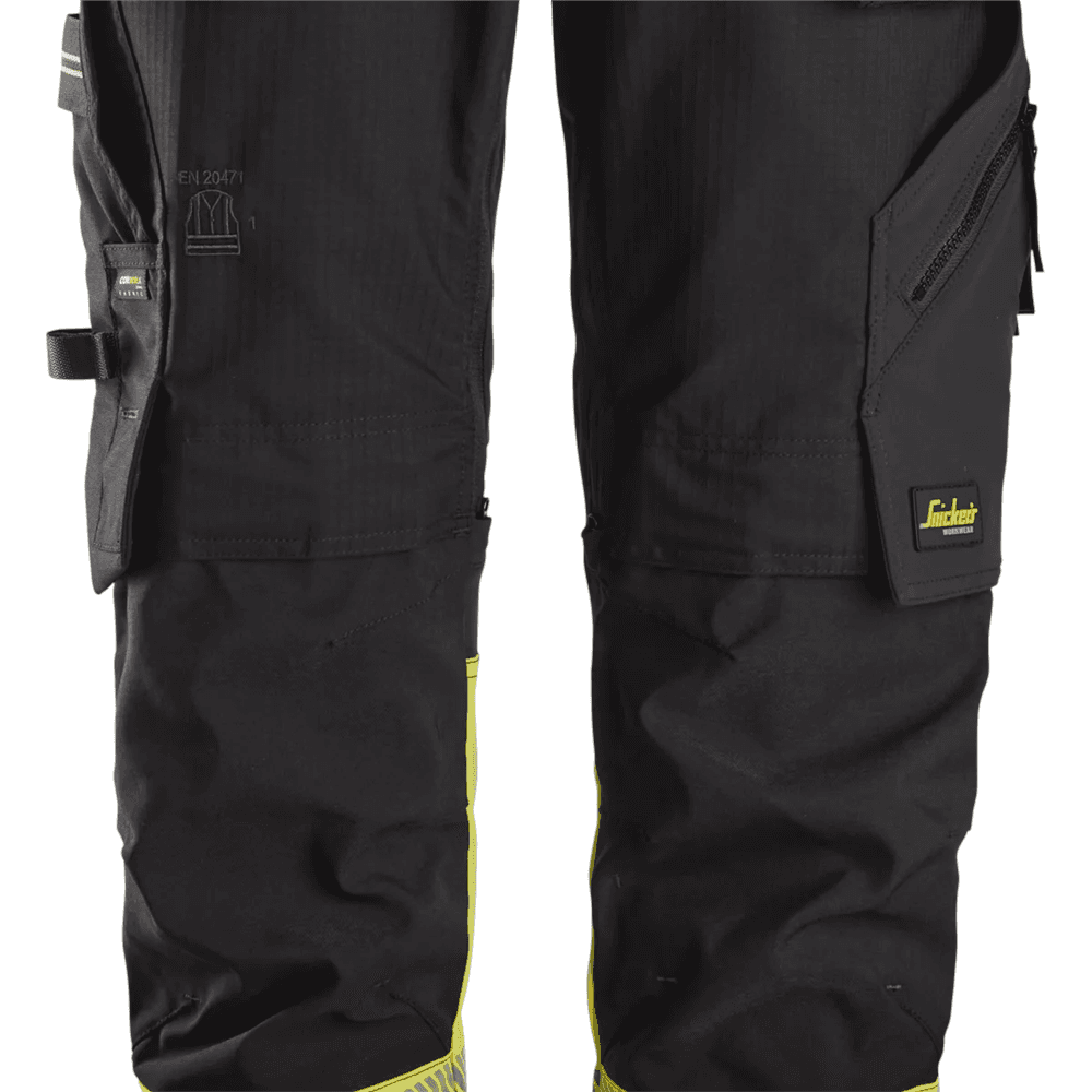 High Vis Class 1 Stretch Work Trousers Holster Pockets High Vis Yellow Black 120