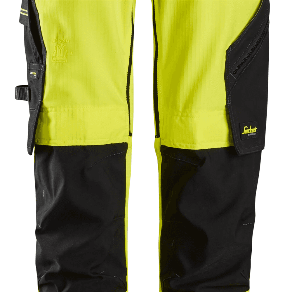 High Vis Class 2 Stretch Work Trousers Holster Pockets High Vis Yellow Black 96