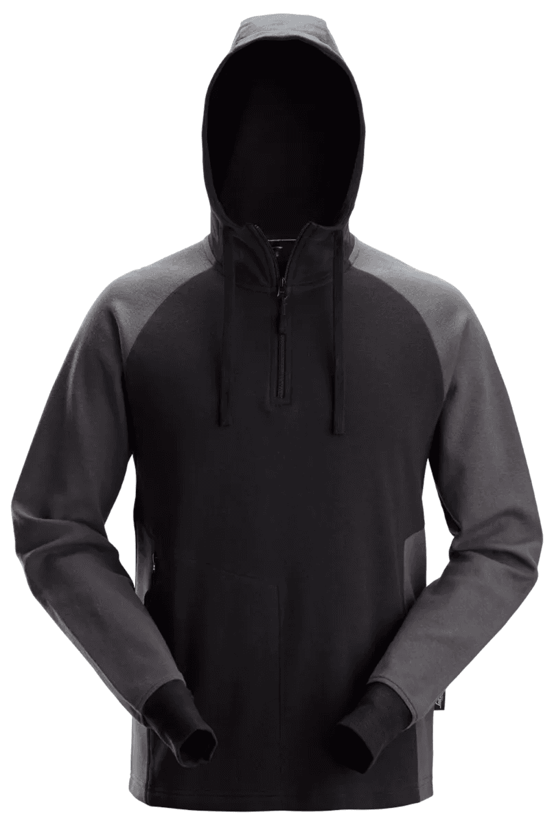 Two Coloured Half Zip Hoodie Black Steel