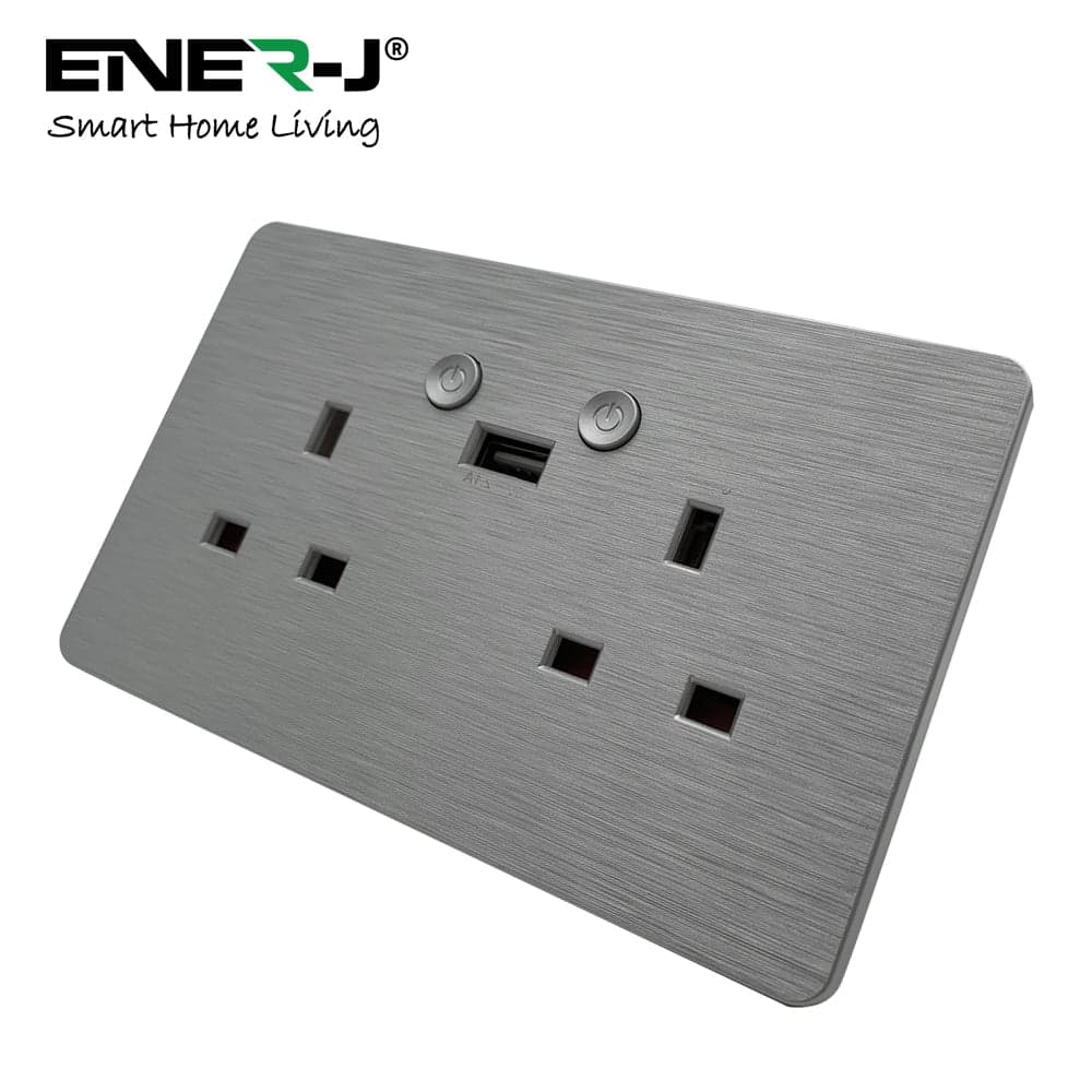 J Smart Wi Fi Wi Fi Twin Wall Sockets 1 USB Port Brushed Finish