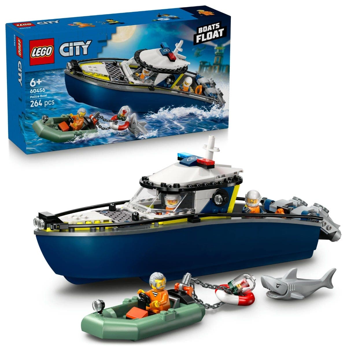 LEGO® City Police Boat Chase Toy Floatable Speedboat Dinghy 60456