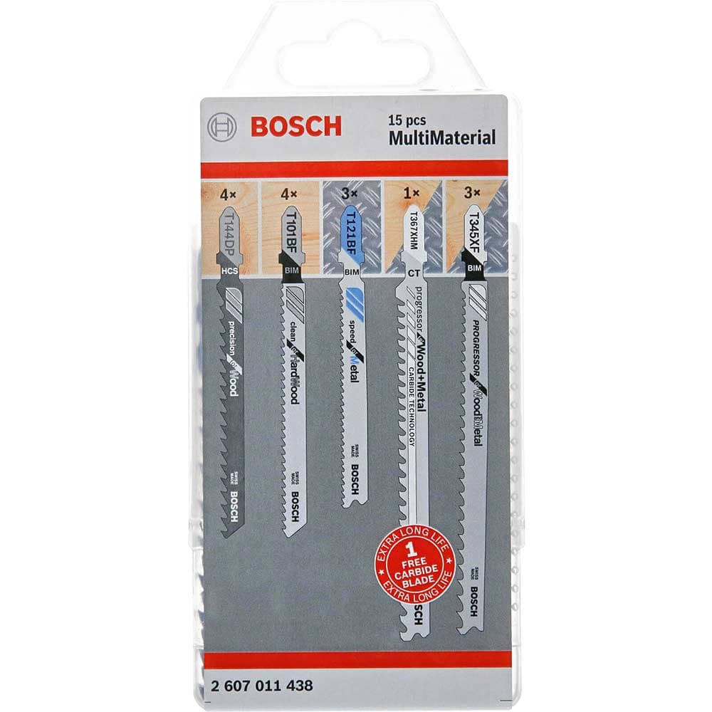 15 Piece Assorted Materia Jigsaw Blades Set + FOC Carbide Blade