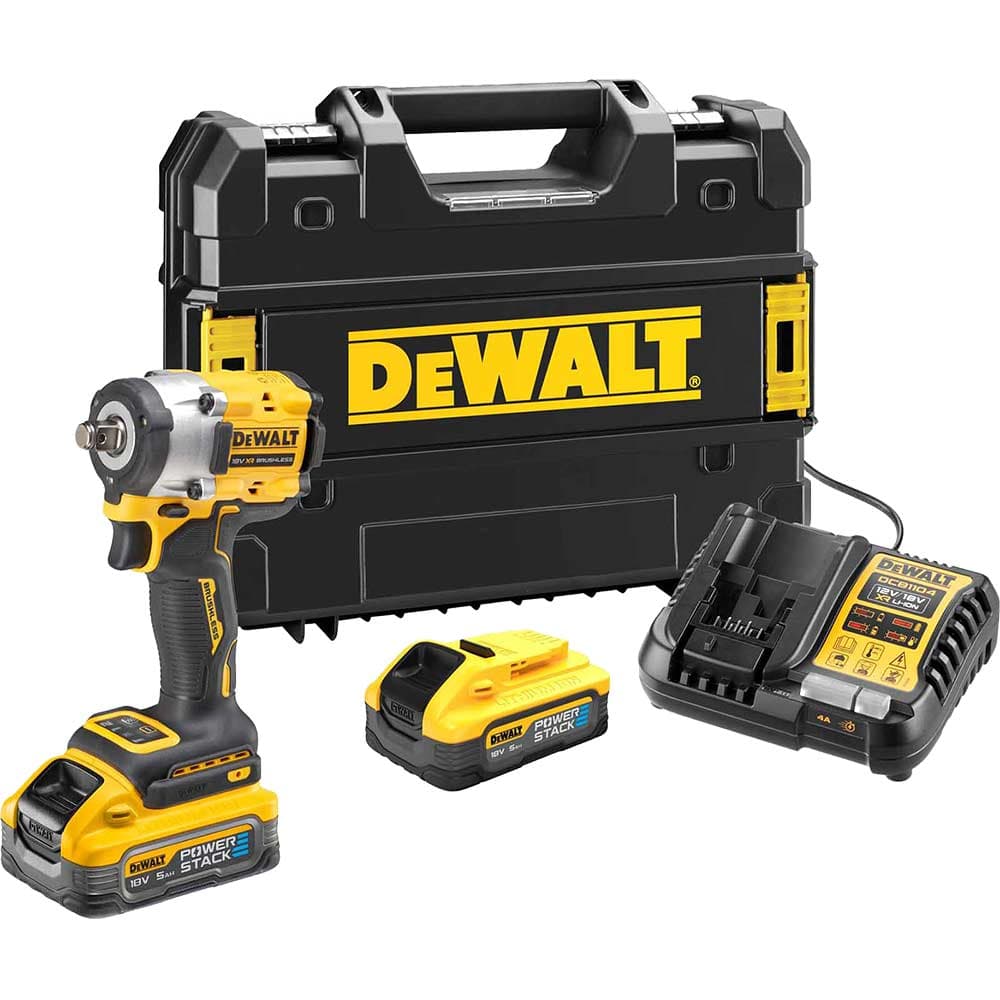 DeWalt DCF921 18v XR Cordless Brushless 1/2" Compact Impact Wrench 2 x 5ah Li-ion Powerstack Battery Charger Case