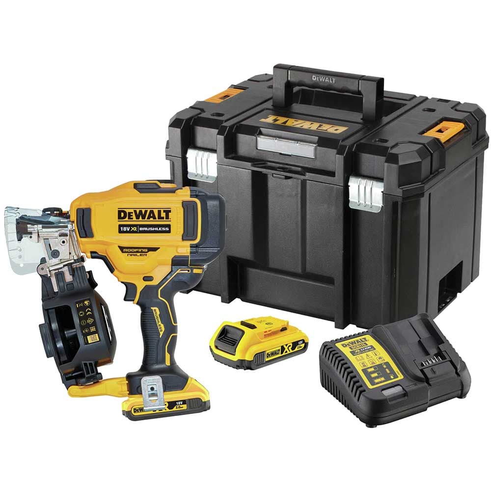 DeWalt DCN45RN 18v XR Cordless Brushless Roofing Coil Nail Gun 2 x 2ah Li-ion Battery Charger Case