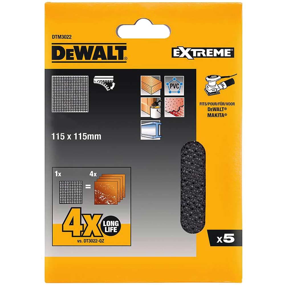 DeWalt Extreme 4X Life Mesh 115mm x 115mm Sanding Sheets 240g Pack of 5