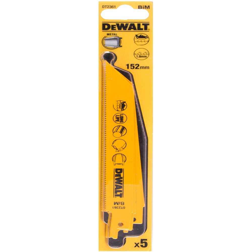 DeWalt Bi Metal Reciprocating Sabre Saw Blades for Sheet Metal 152mm Pack of 5