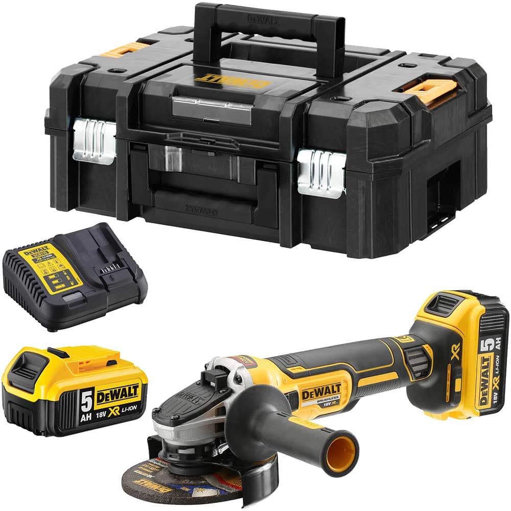 DeWalt DCG405 18v XR Cordless Brushless Angle Grinder 125mm 2 x 5ah Li-ion Battery Charger Case