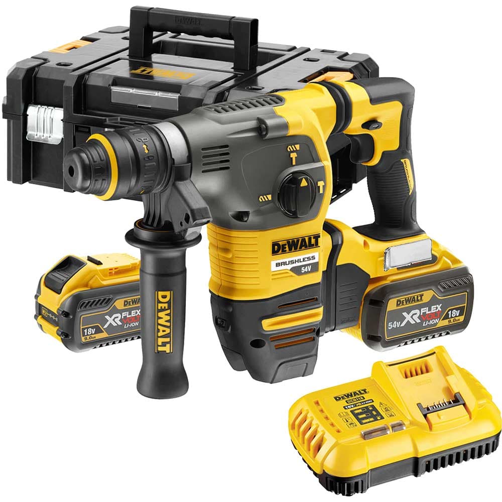 DeWalt DCH334 54v XR Cordless Brushless FLEXVOLT SDS Hammer Drill 2 x 9ah Li-ion Battery Charger Case