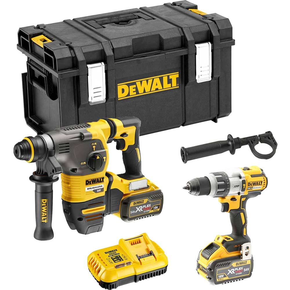 DeWalt DCK2033X2 54v XR Cordless Brushless FLEXVOLT SDS Hammer and Combi Drill Kit 2 x 9ah Li-ion Battery Charger Case