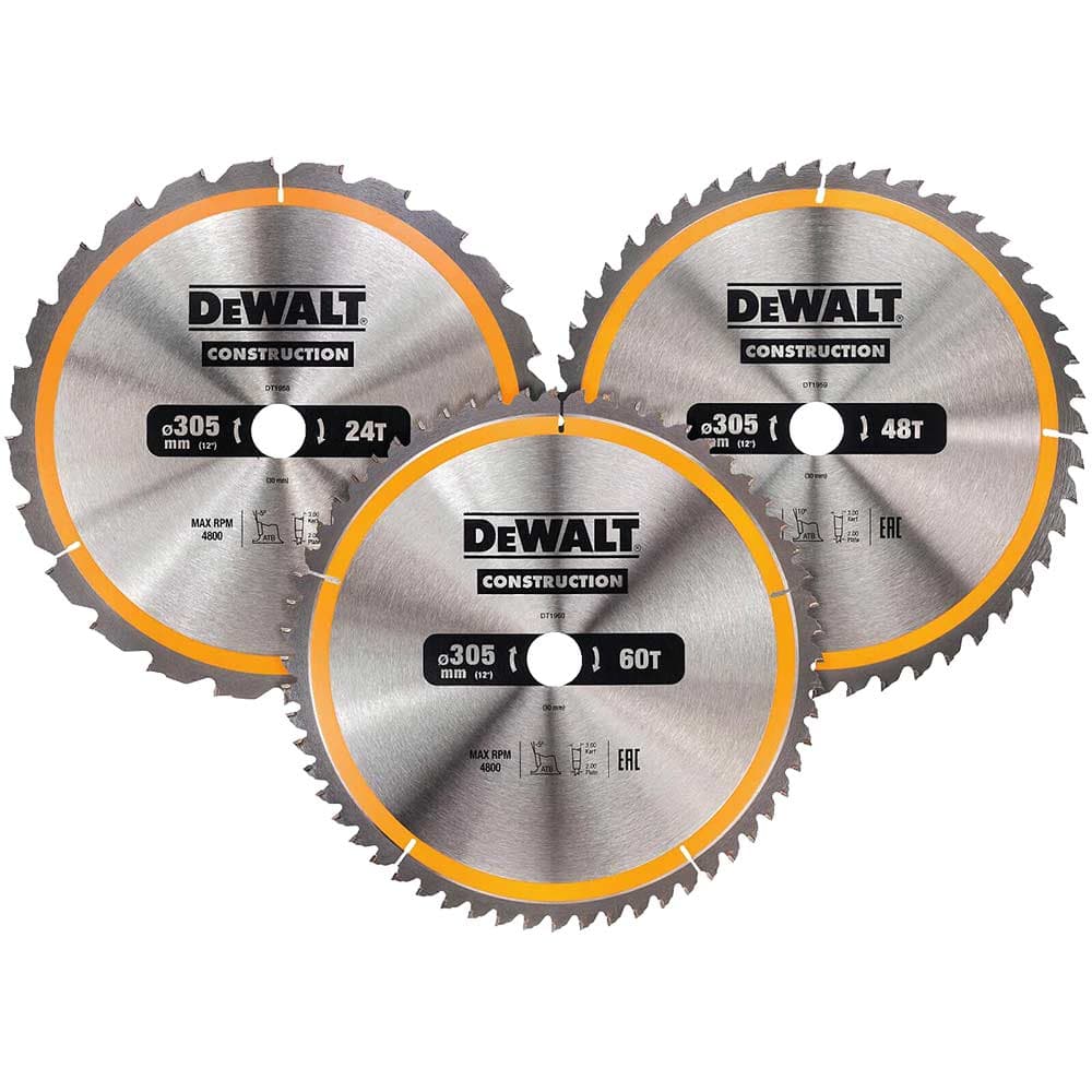 DeWalt 3 Piece 305mm Construction Circular Saw Blade Set 305mm Assorted Teeth 30mm