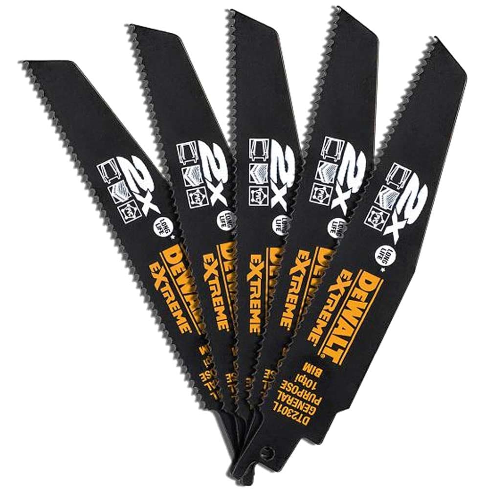DeWalt Extreme 2X Life General Purpose Reciprocating Sabre Saw Blades 152mm Pack of 5