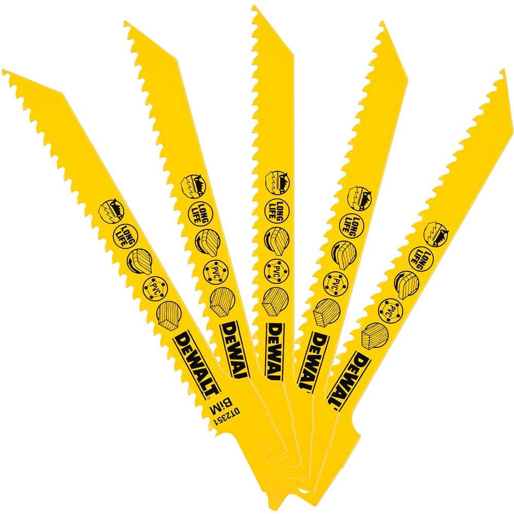 DeWalt Fine Fast Cuts and Curve Cutting Wood Reciprocating Sabre Saw Blades 152mm Pack of 5