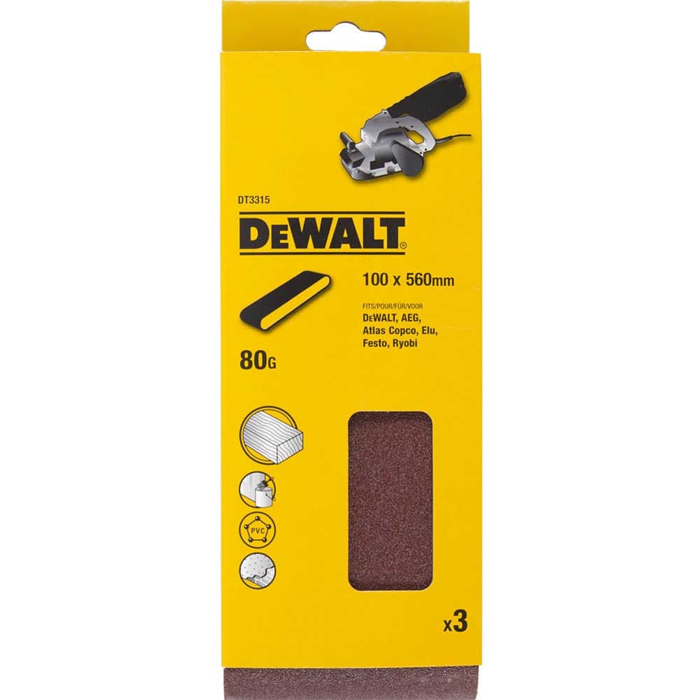 DeWalt 100 x 560mm Sanding Belts 100mm x 560mm 80g Pack of 3